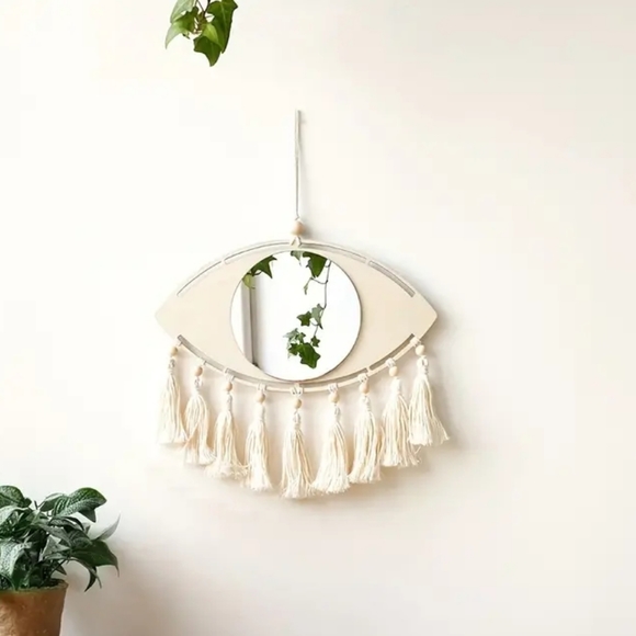 NEW Handcrafted Boho/Bohemian Evil Eye Wall Mirror Eco-Friendly Natural Wood - Picture 2 of 5
